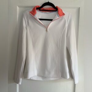 Fairway & Greene White and Coral Women's Quarter-Zip Sweatshirt Size Small